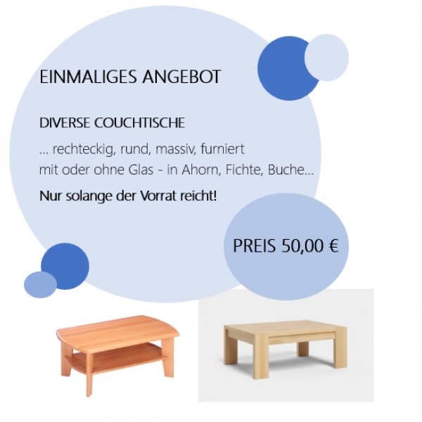 Diverse Couchtische in verschiedenen Ausführungen