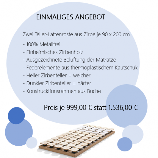 Zirben-Tellerlattenrost 90 x 200 cm 